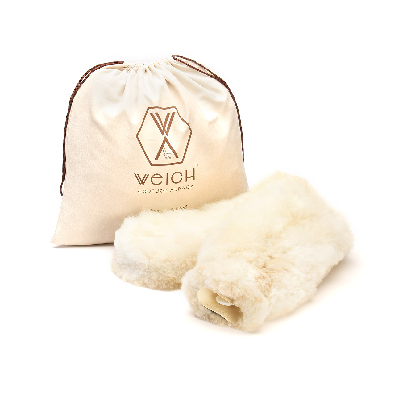 Tubular hot water bottle alpaca fur offwhite beige