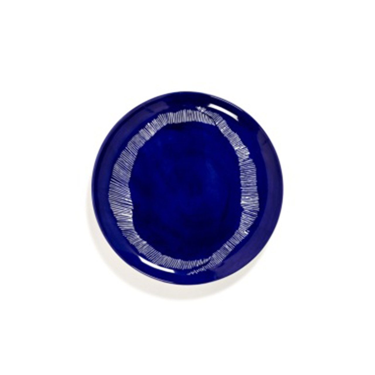 Plate L 26.5 cm dark blue & Swirl - Stripes white