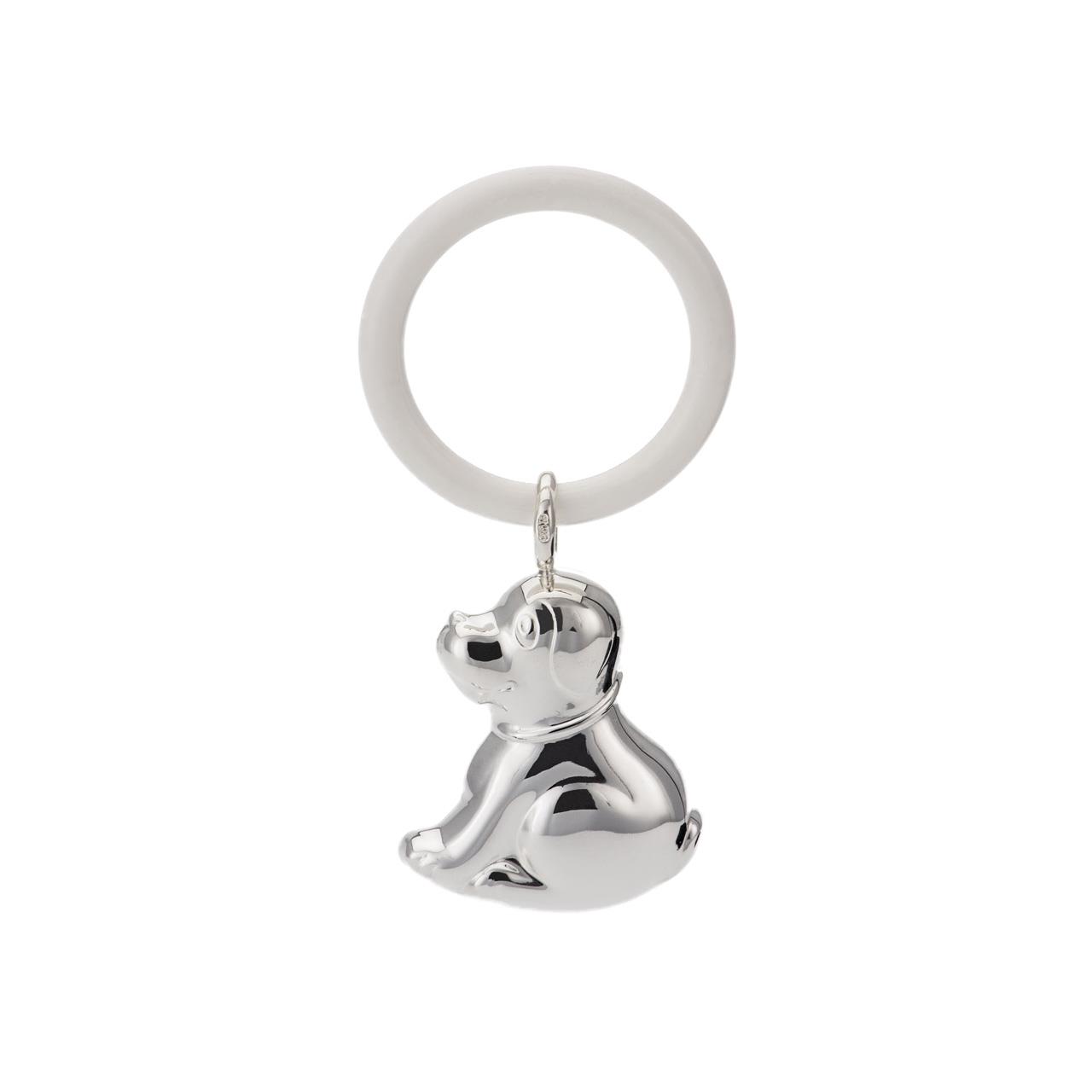 Baby Rattle Dog silver plated