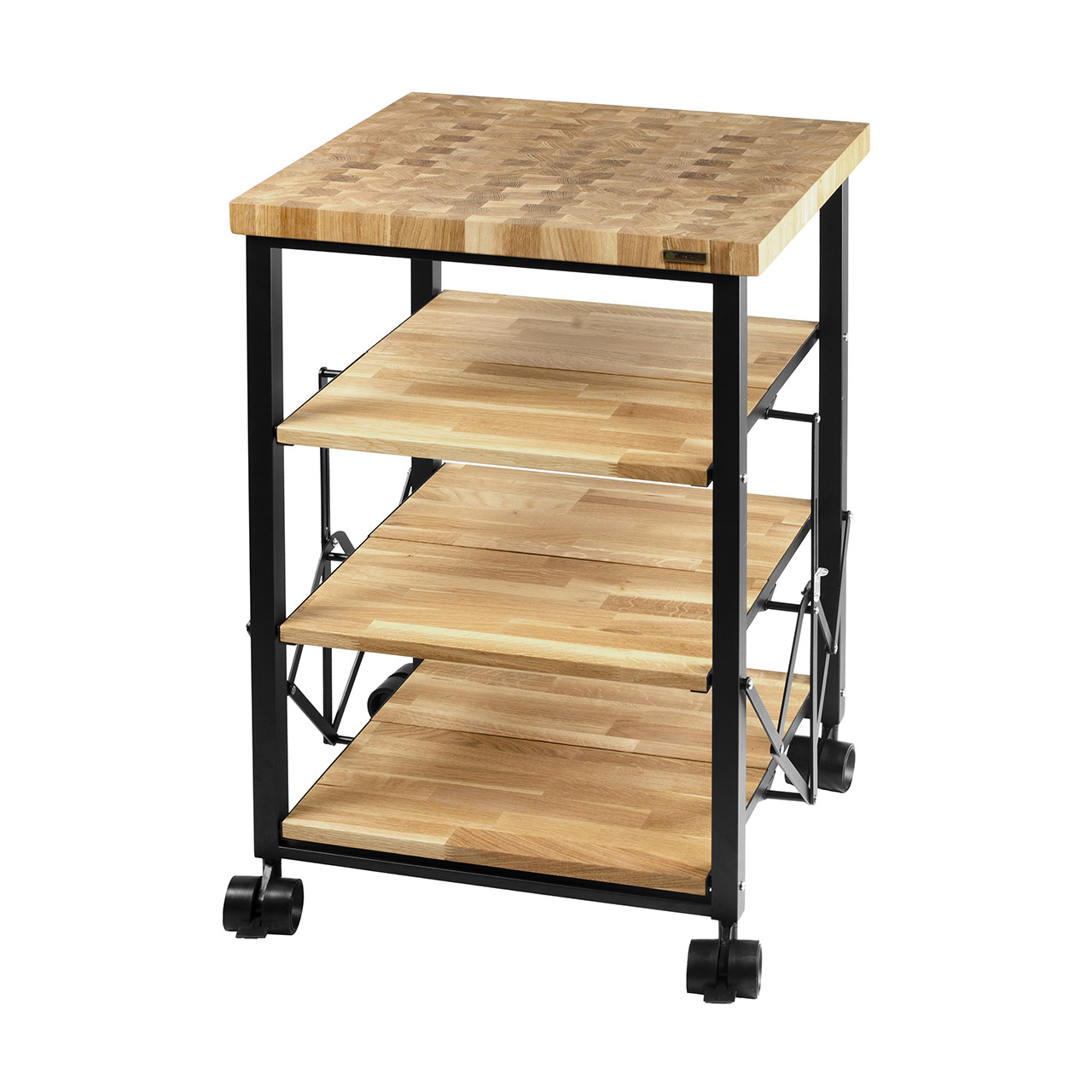 Kitchen trolley foldable oak wood metal frame black 600x500x880 cm