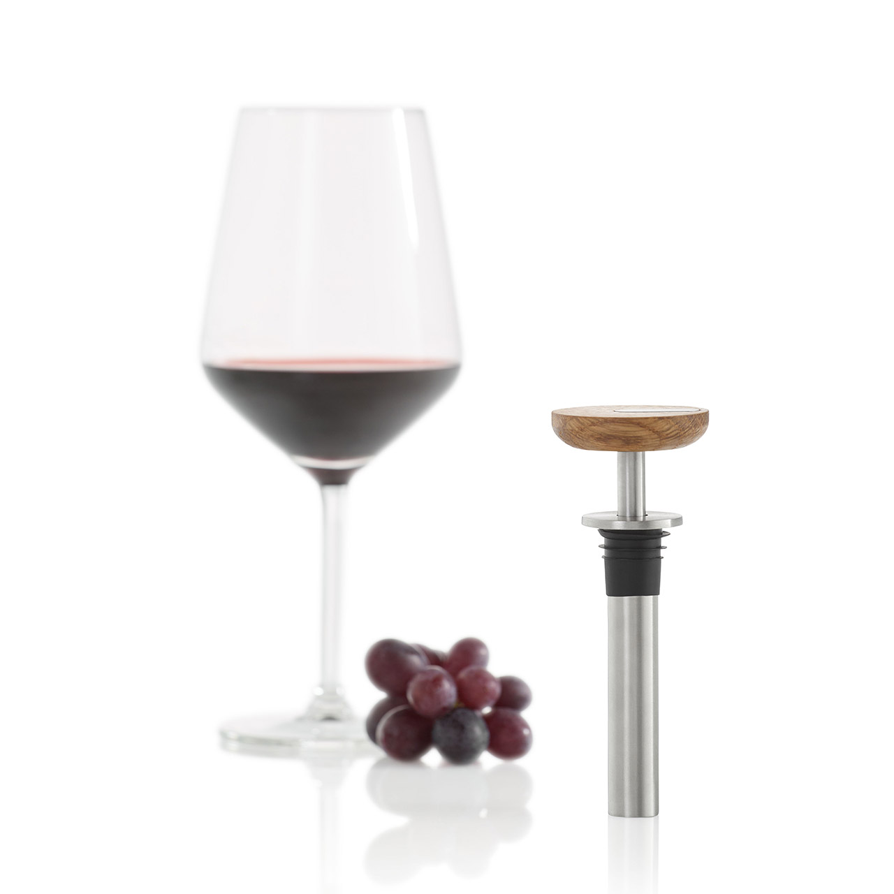 Wine vacuum pump CasQ, oak wood/stainless steel/plastic/silicone, D: 4,9 cm , H: 10,5 cm