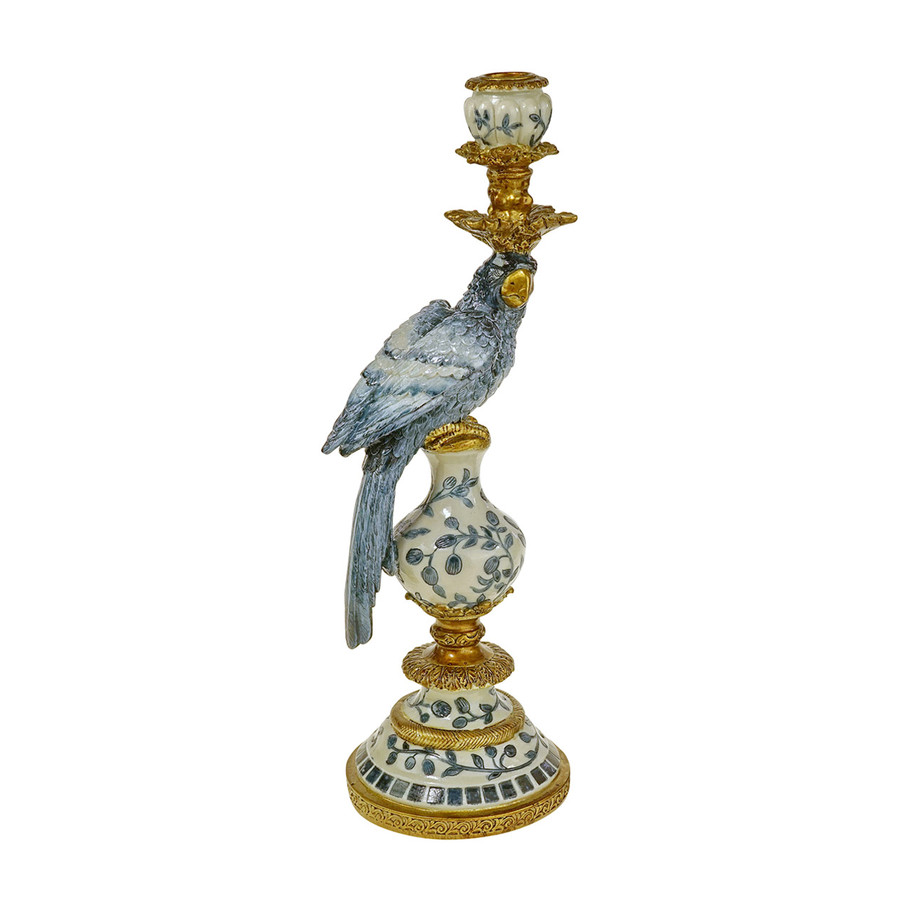 Candle holder parrot 39.5 cm blue