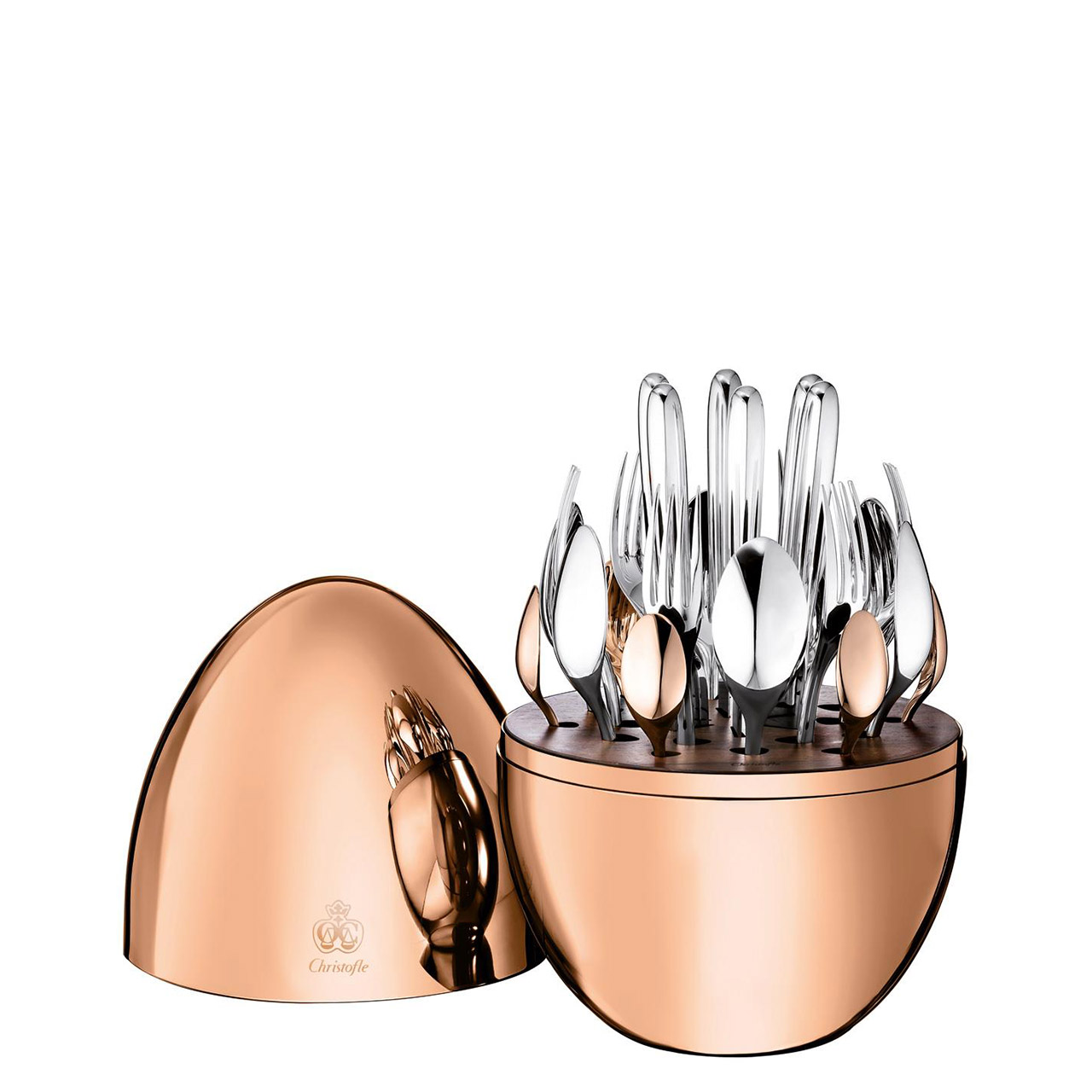 Dinner Cutlery-Set 24-pcs. in pink gold-plated egg