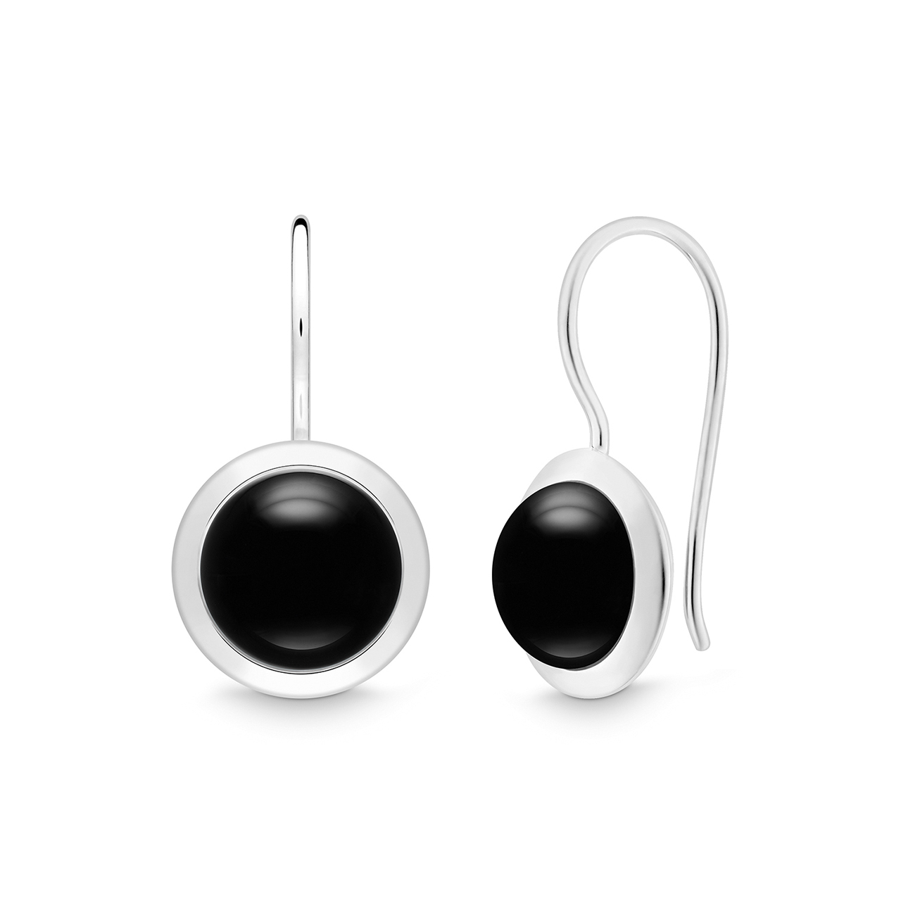 Earrings round sterling silver 925 onyx