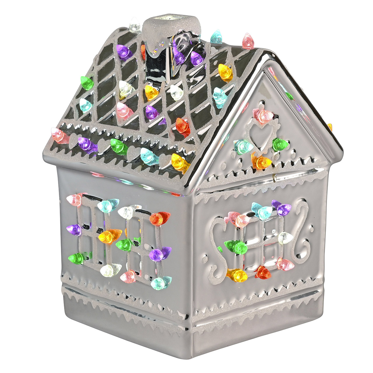 Lebkuchenhaus mit LED silber