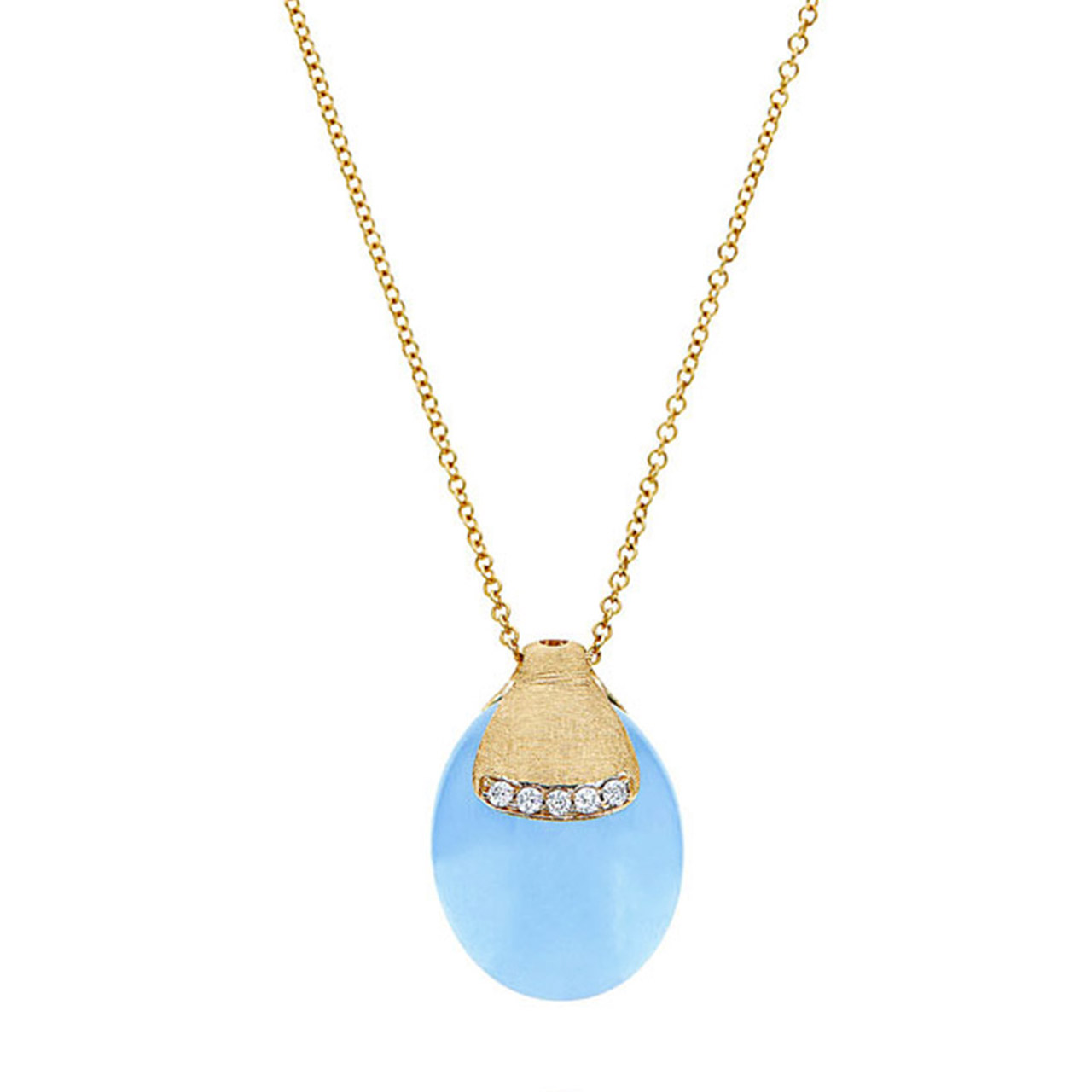 Necklace 750 yellow gold diamonds 0.04 ct aquamarine 12.5 ct