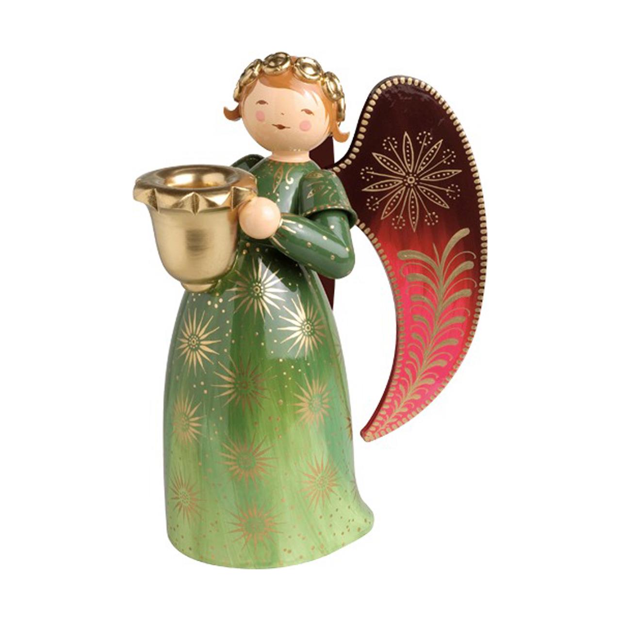 Angel large with Candle Stick, painted rich, green