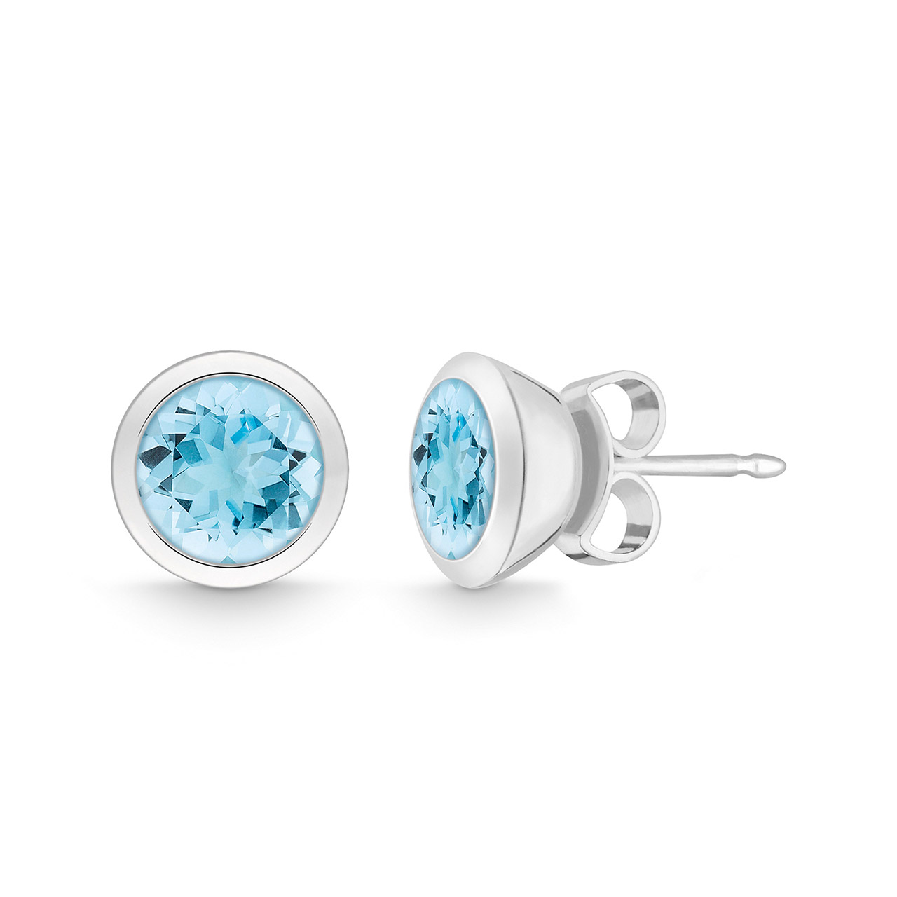 Stud Earrings sterling silver 925 blue topaz treated