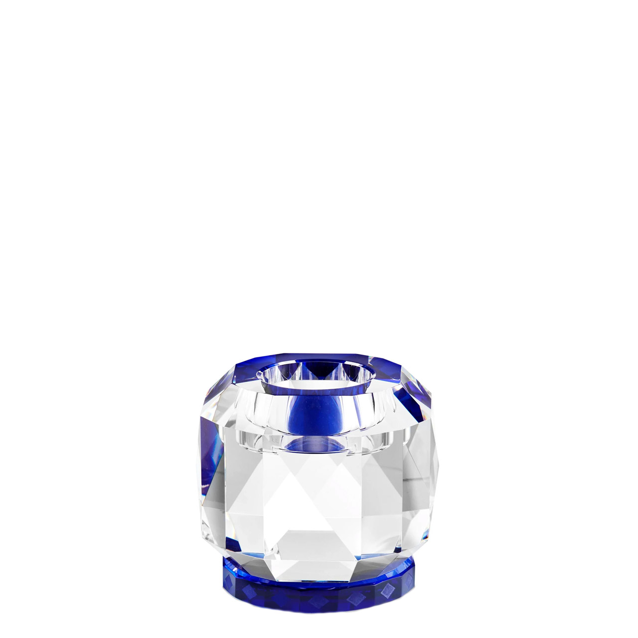 Tealight Holder 9x9 cm clear/cobalt