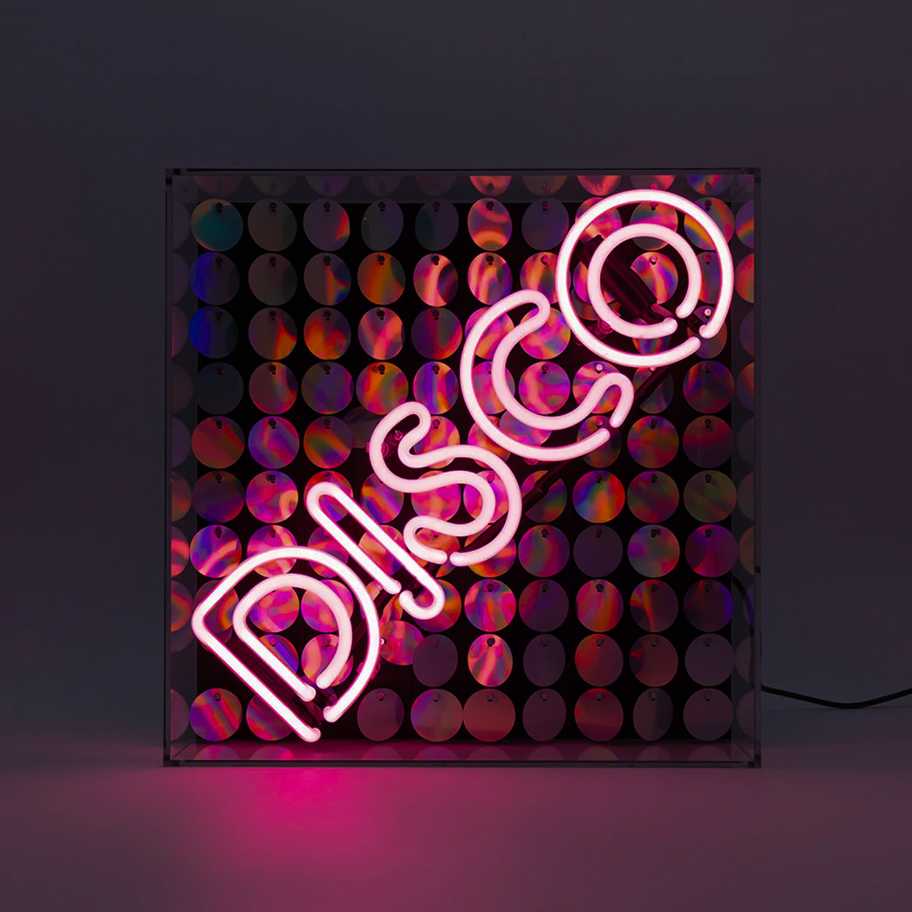 Acryl-Box Neon - Disco mit Pailletten Neon rosa