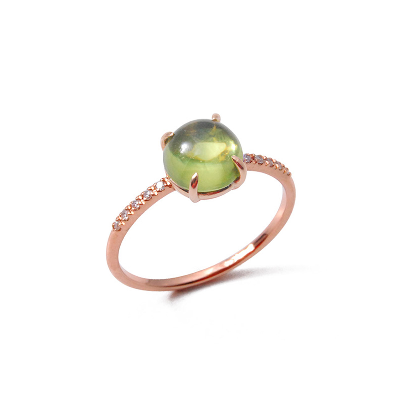 Ring Roségold 750/- Peridot 1,65 ct Diamanten 0,05 ct G VS W56