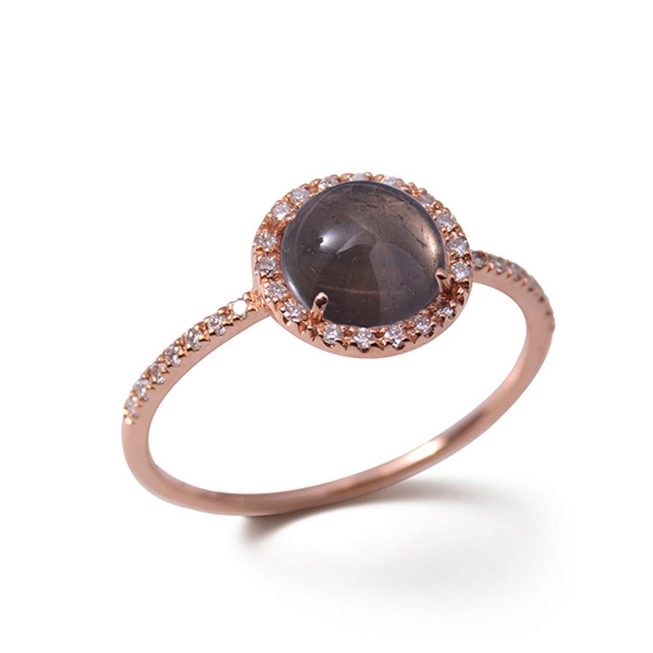 Ring rose gold 750 smokey quartz 1,5 ct diamonds 0,13 ct G SI W55