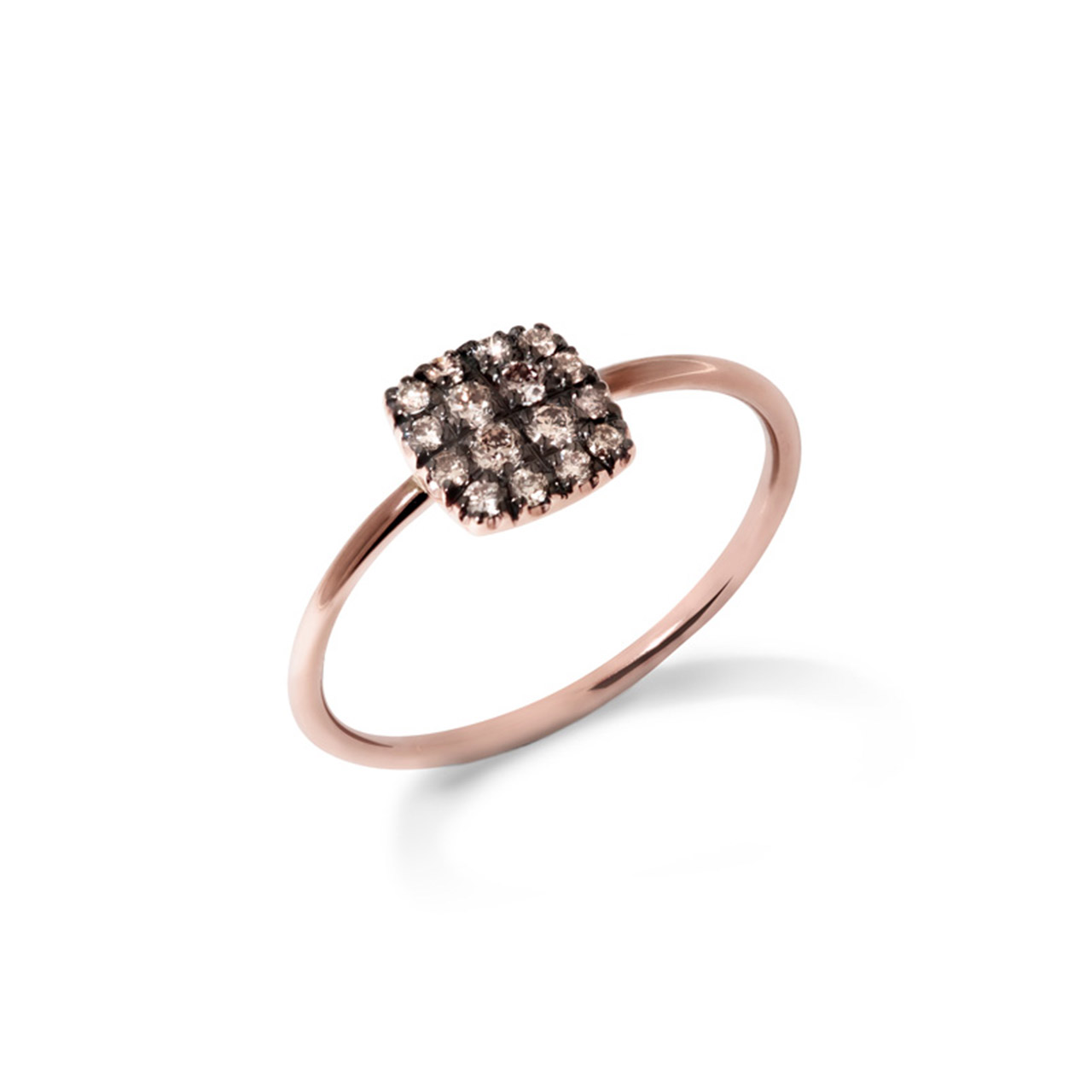 Ring rose gold 750 brown diamonds 0.17 ct W54