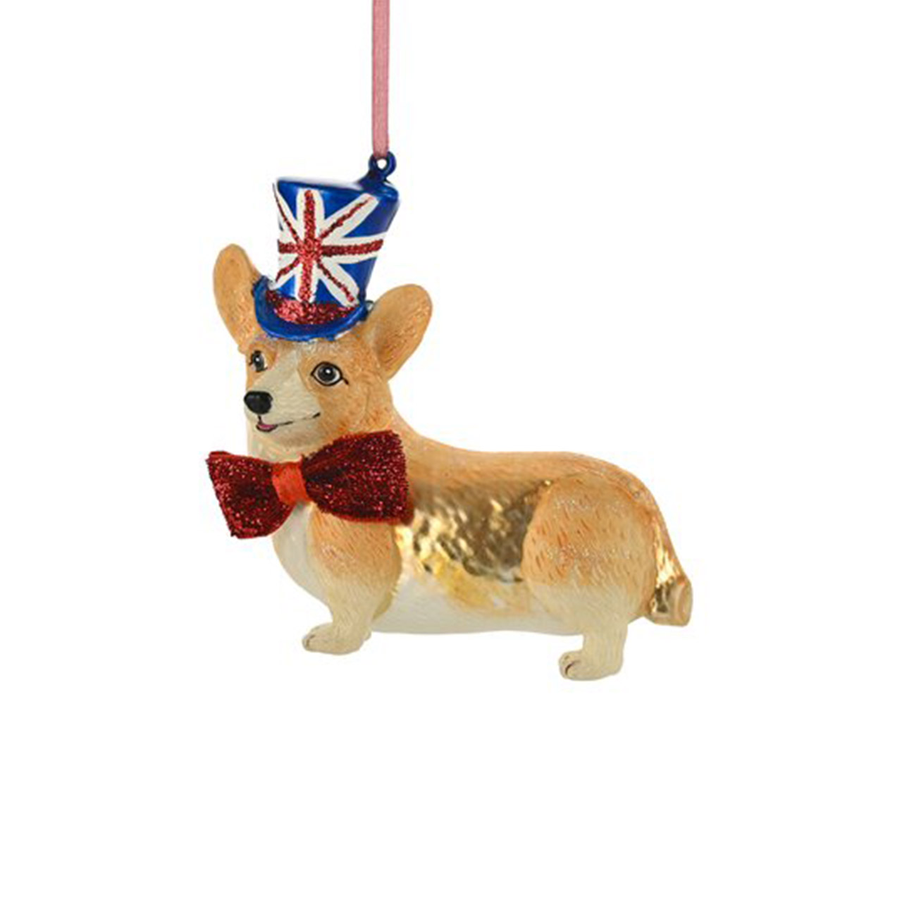 Hänger Corgi mit Union Jack Zylinder beige