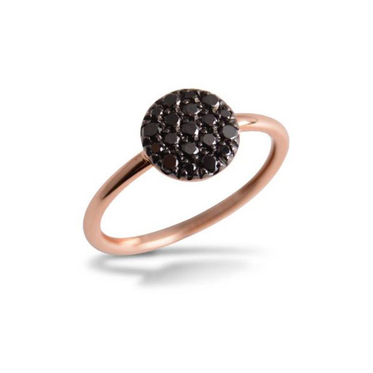 Ring round rose gold 750 black diamonds 0,35 ct W55