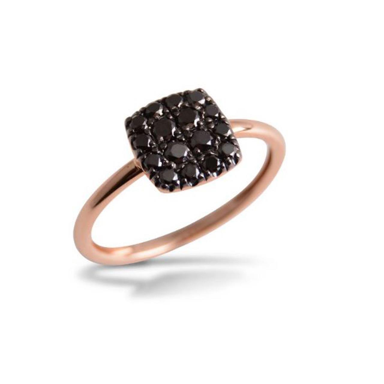 Ring square rose gold 750 black diamonds 0,32 ct W55