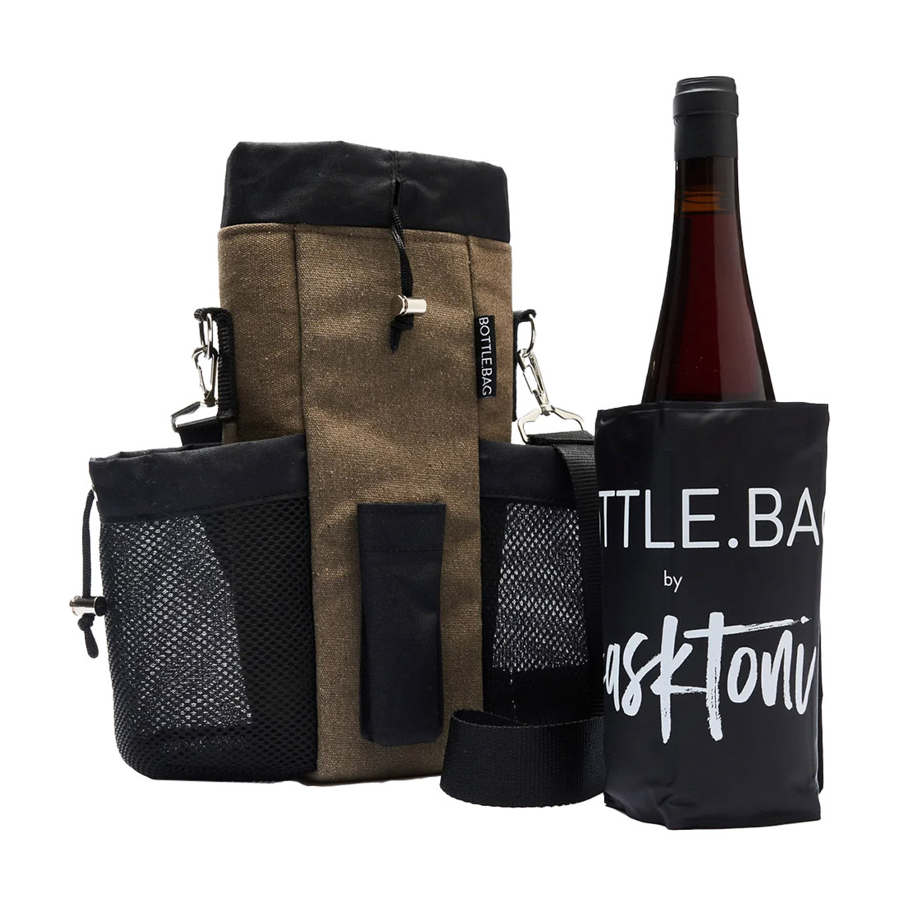 Bottle.Bag with cooling sleeve and 2 glasses khaki