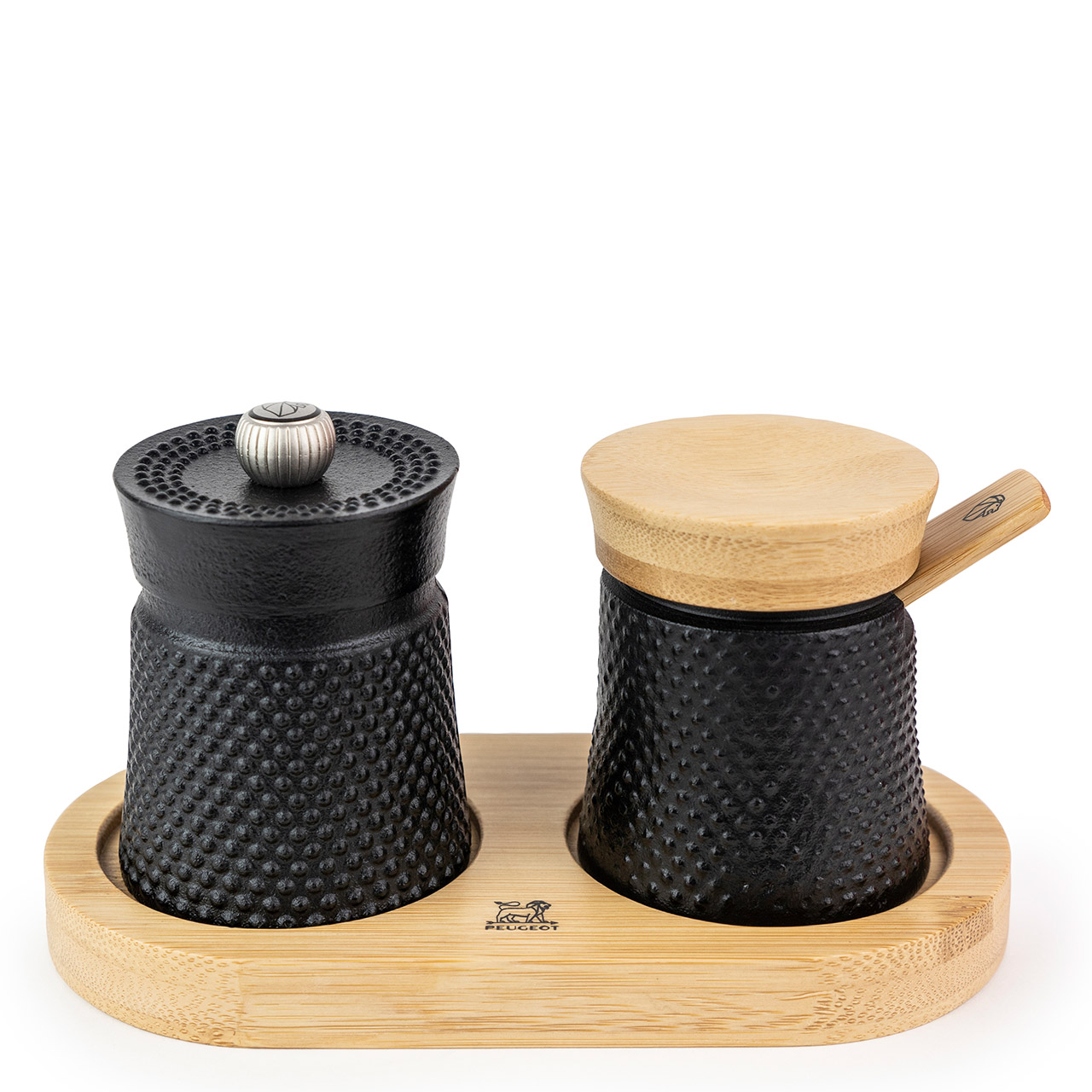 Pepper mill 8 cm and salt bowl with salt spoon black