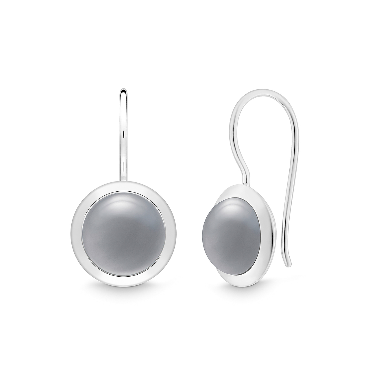 Earrings round sterling silver 925 moonstone gray