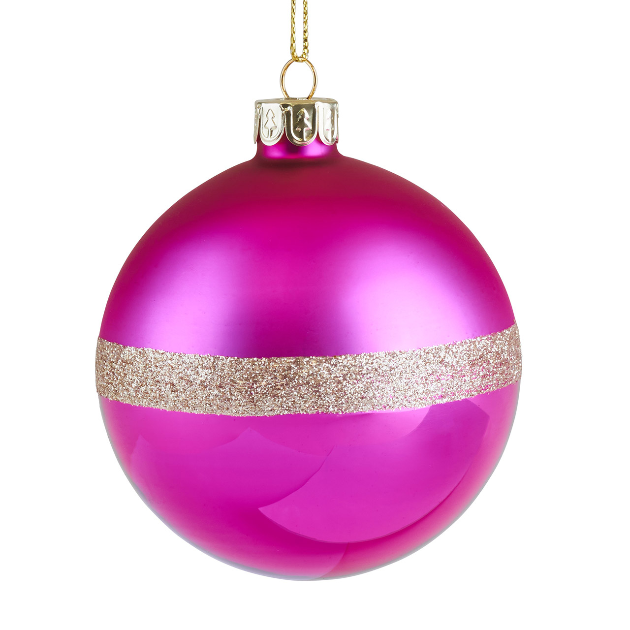 Ball 8 cm glitter stripes matt/glossy pink