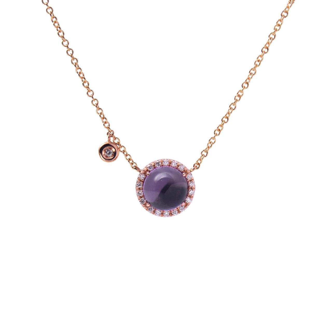 Necklace with Pendant rose gold 750 amethyst 1,5 ct diamonds 0,08 ct G SI