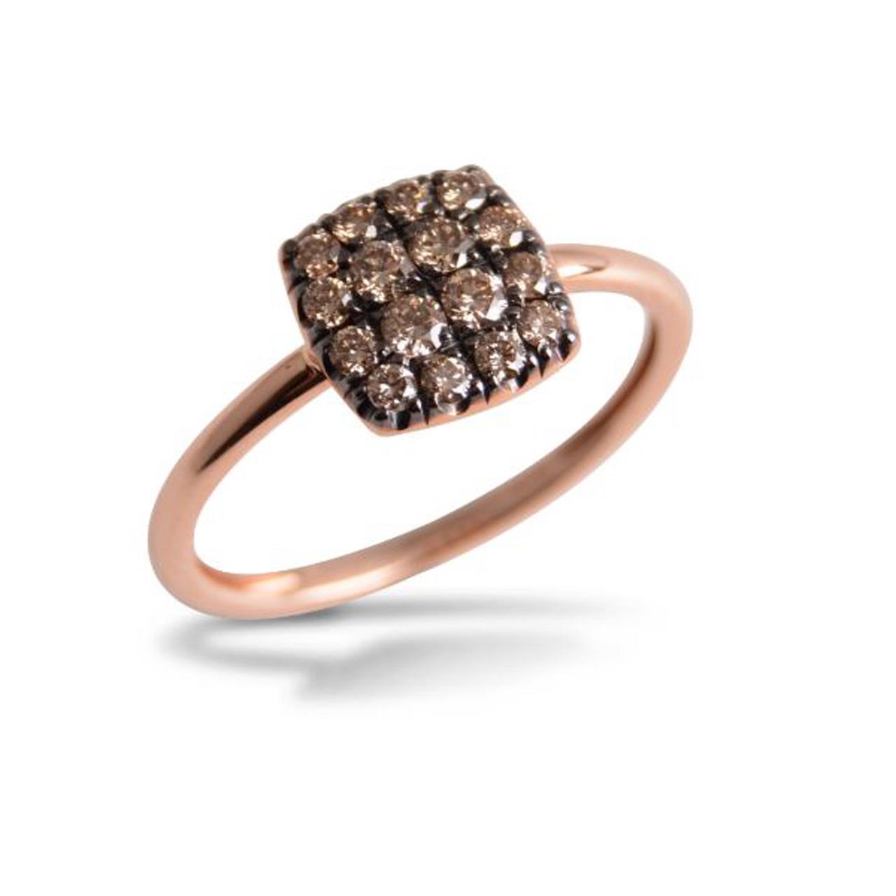 Ring square rose gold 750 brown diamonds 0,34 ct W55