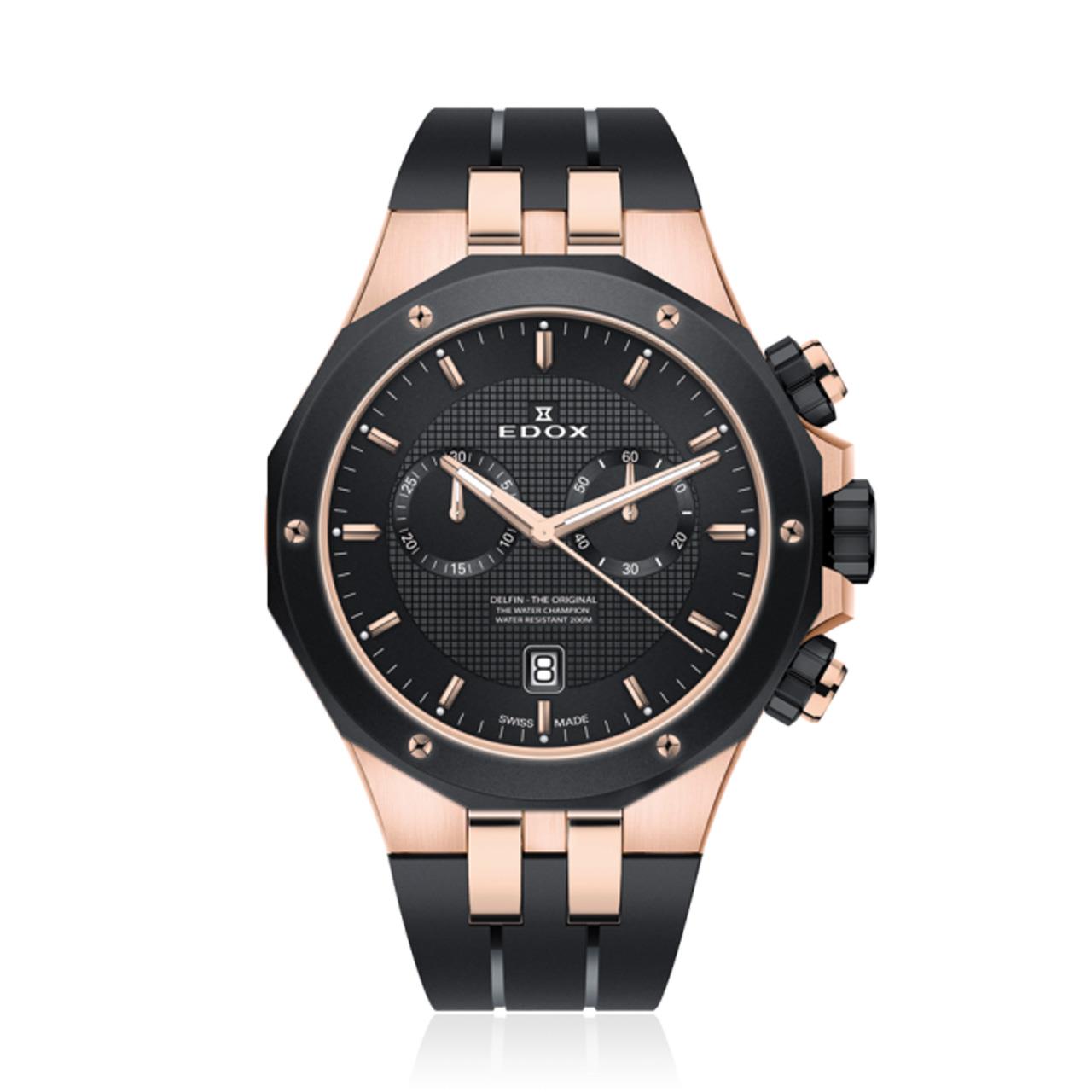 Armbanduhr Delfin Chronograph rose PVD/schwarz