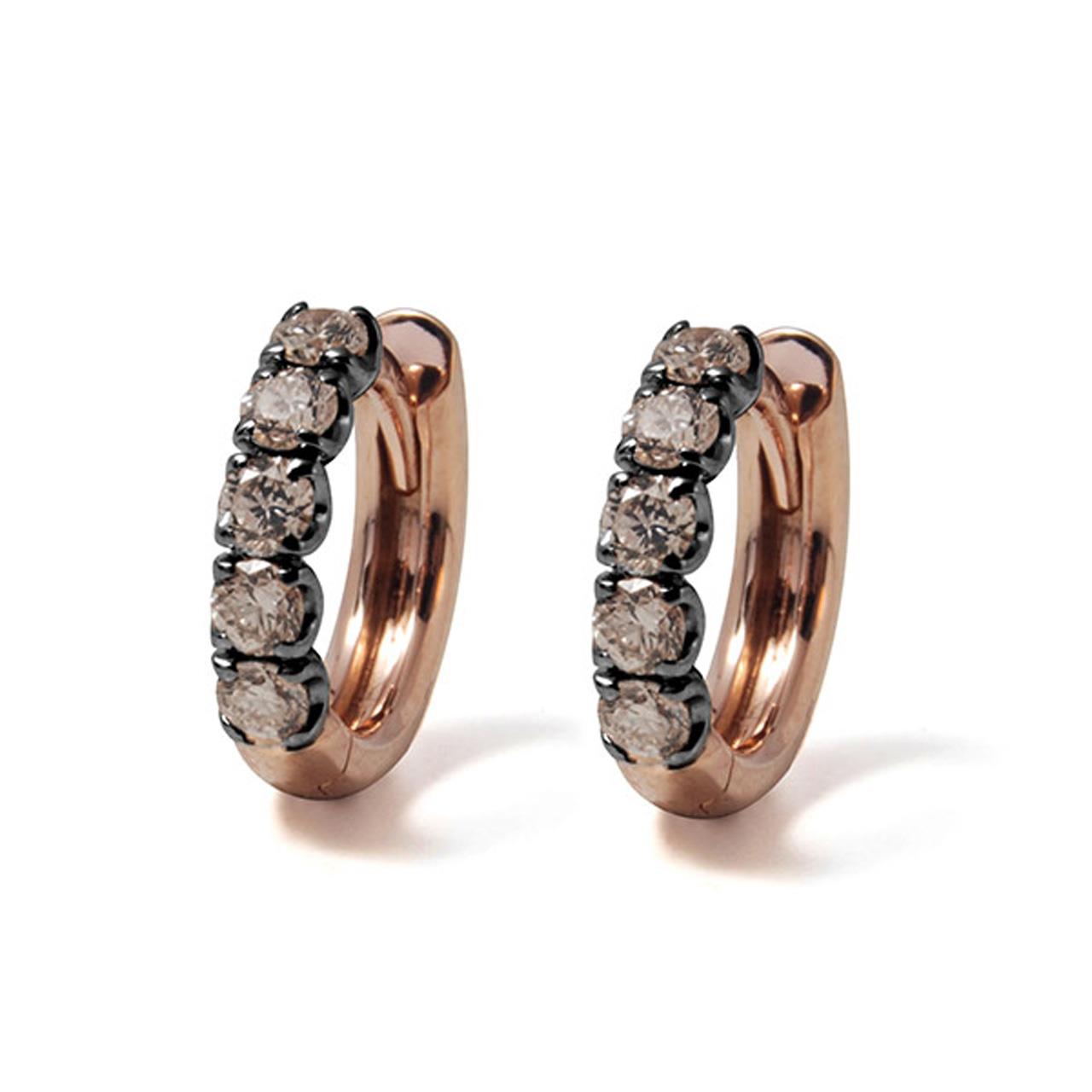 Hoop earrings rose gold 750 brown diamonds 0,39 ct