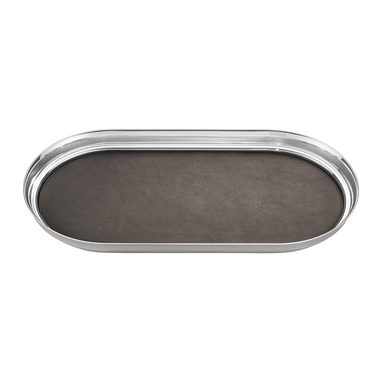 Tray 35x18 cm stainless steel/leather