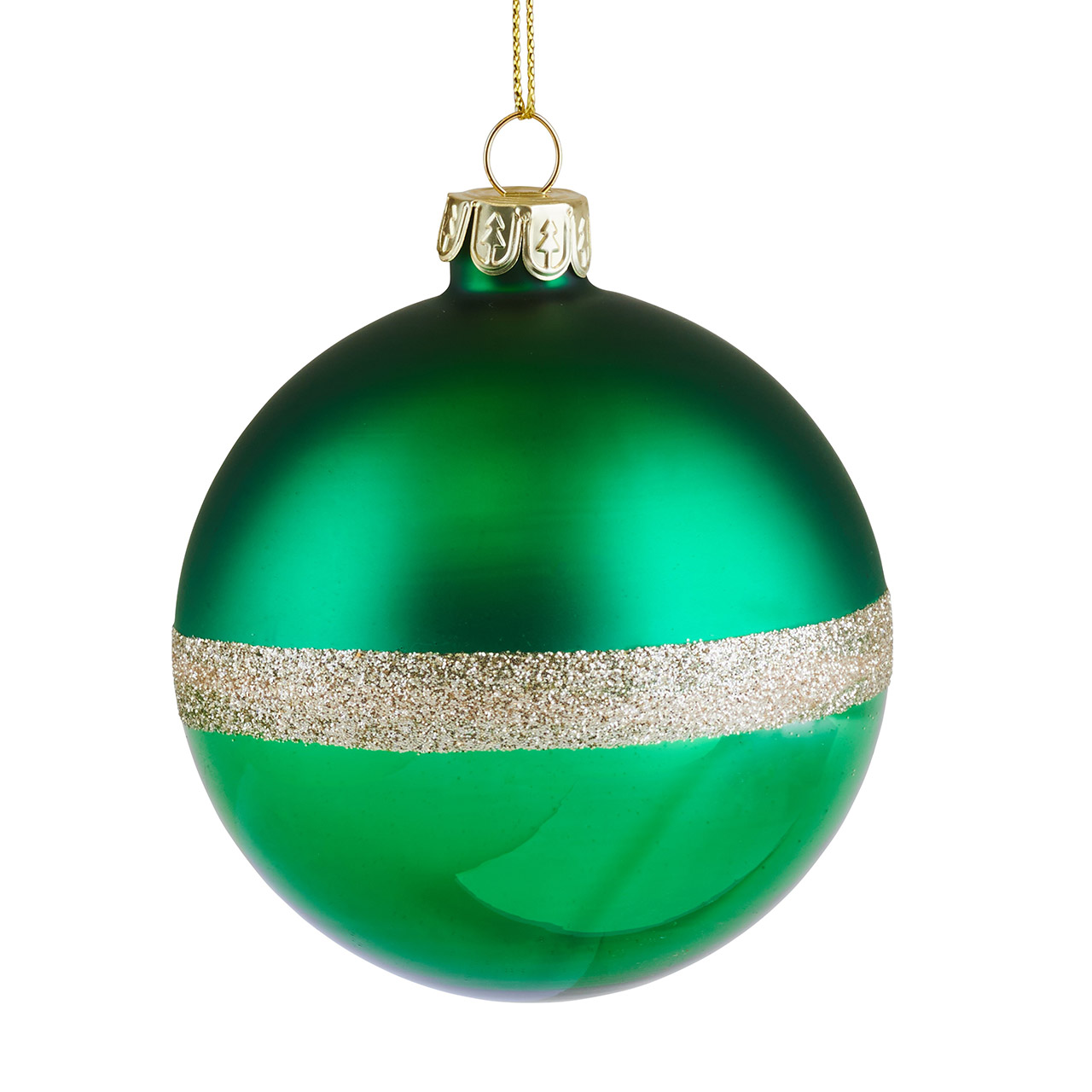 Ball 8 cm glitter strip matt/glossy green