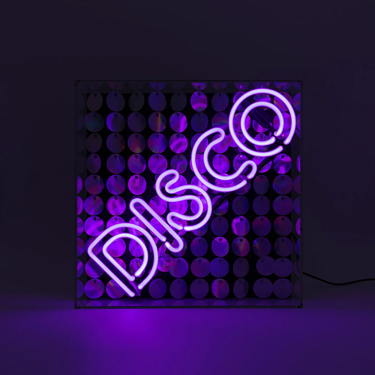 Acryl-Box Neon - Disco mit Pailletten Neon lila