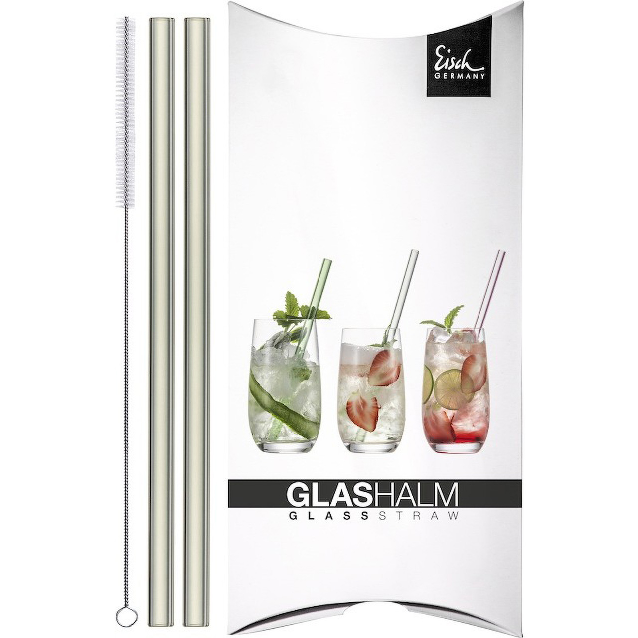 Glass Straw Set 2 pcs. gray + brush