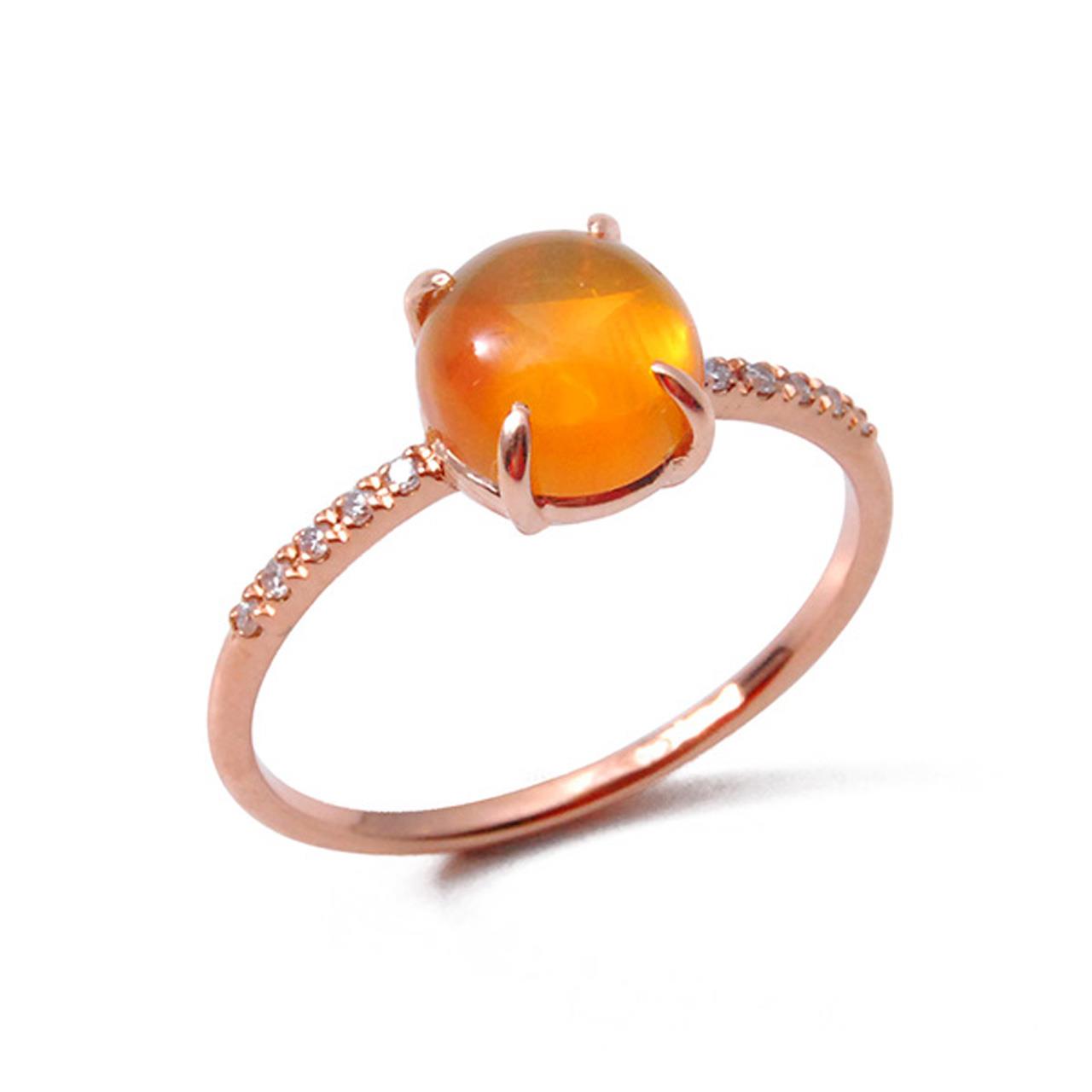 Ring Roségold 750/- Feueropal 1,2 ct Diamanten 0,05 ct G VSI W55