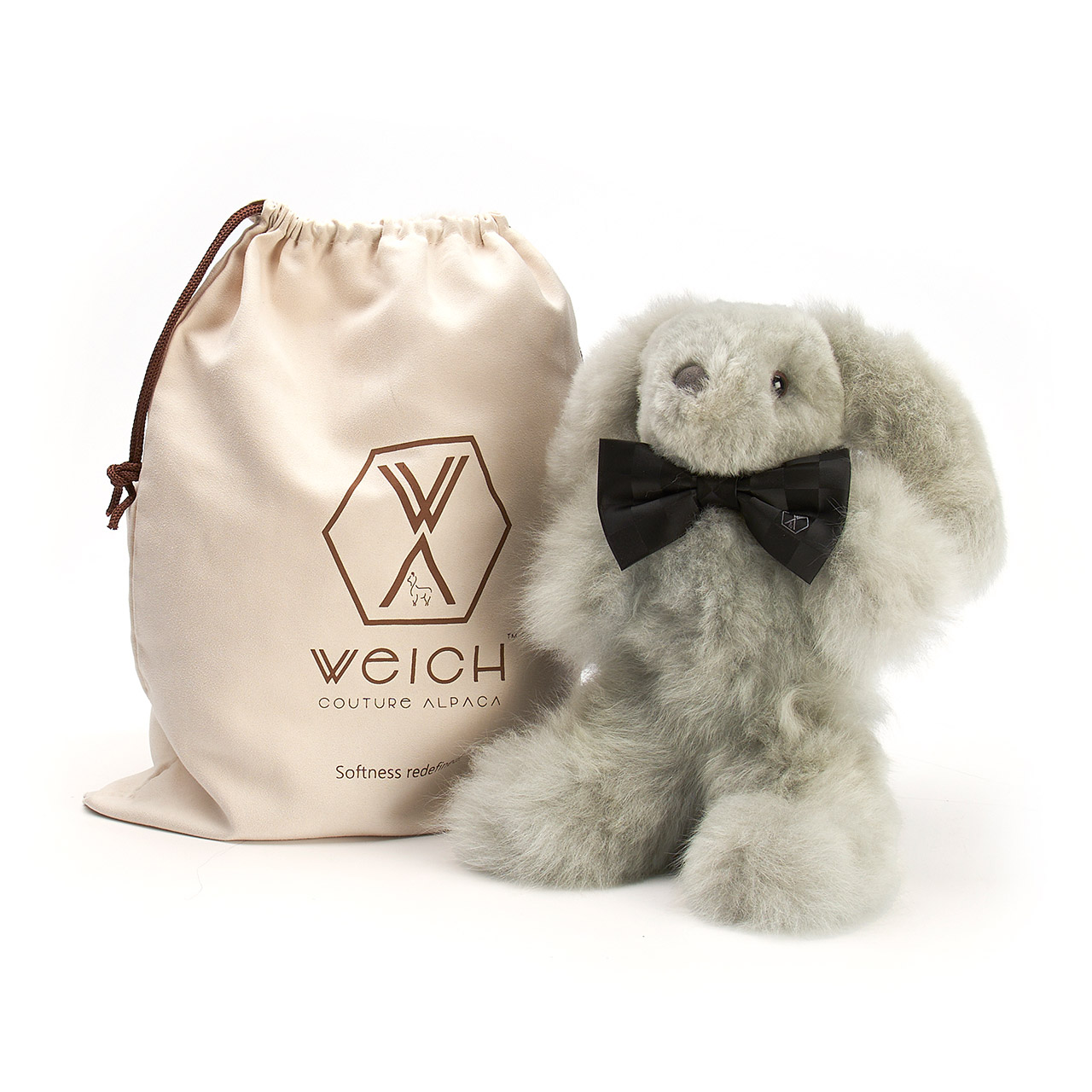 Soft toy rabbit alpaca fur medium silver gray