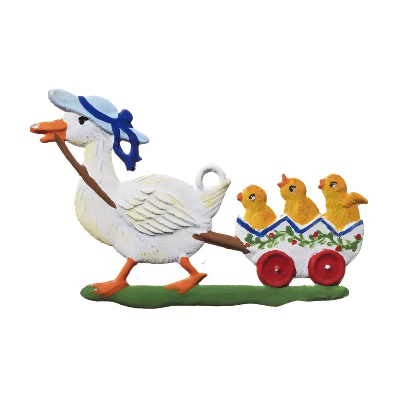 Duck pulls chick cart