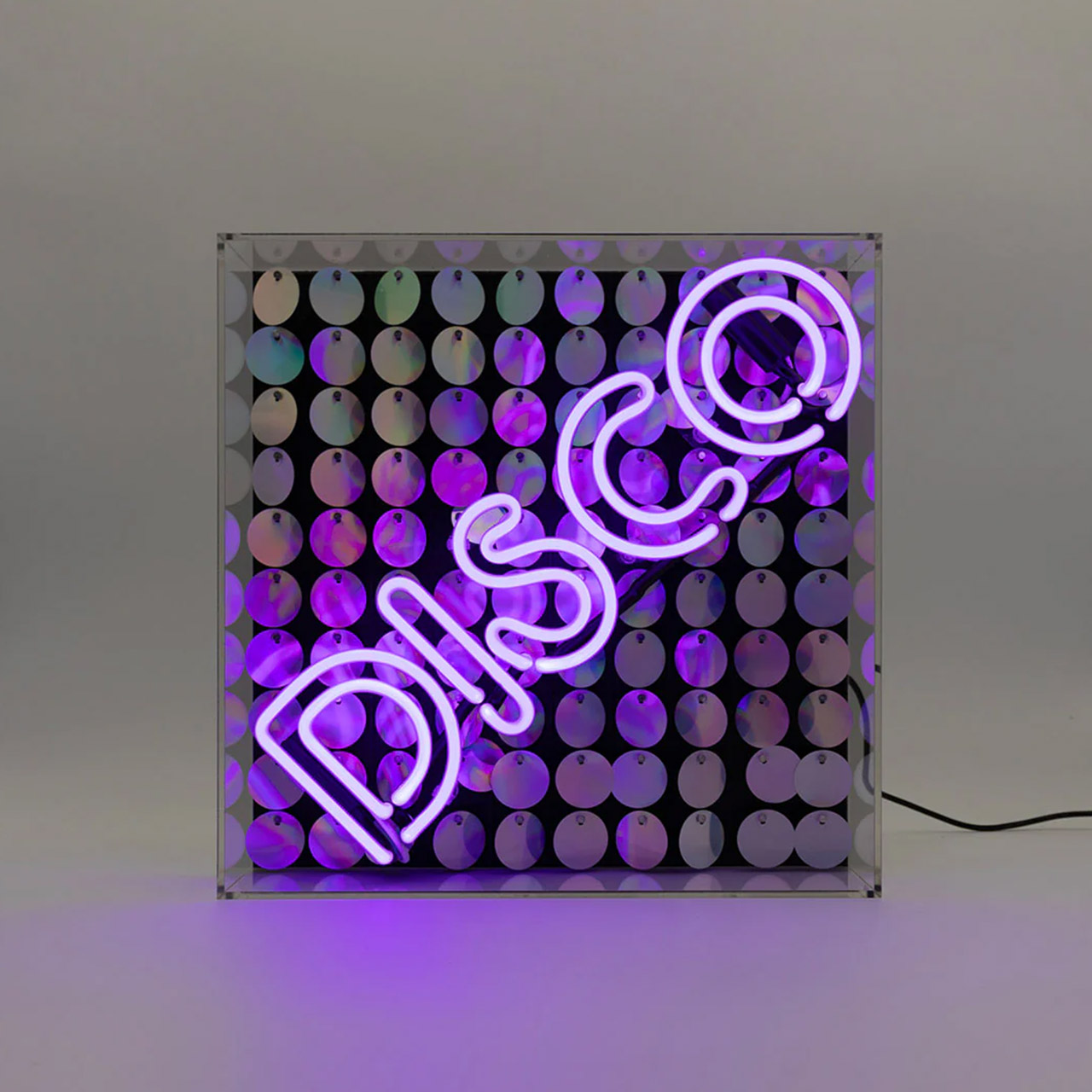 Acryl-Box Neon - Disco mit Pailletten Neon lila