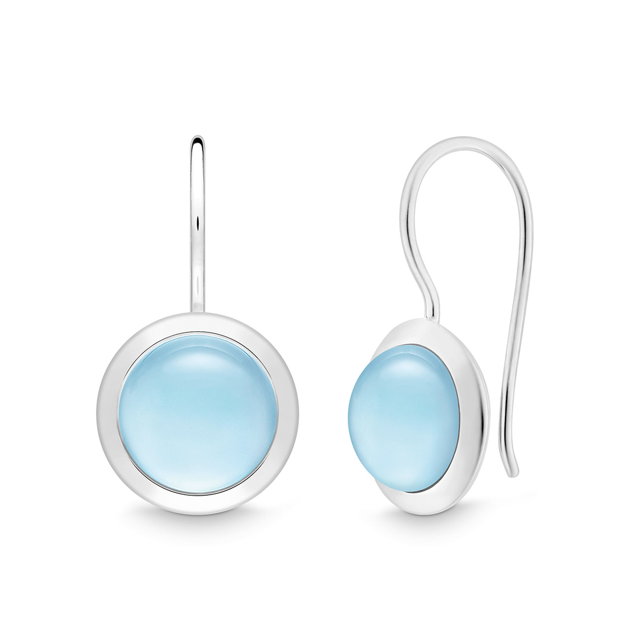 Earrings round sterling silver 925 blue topaz treated