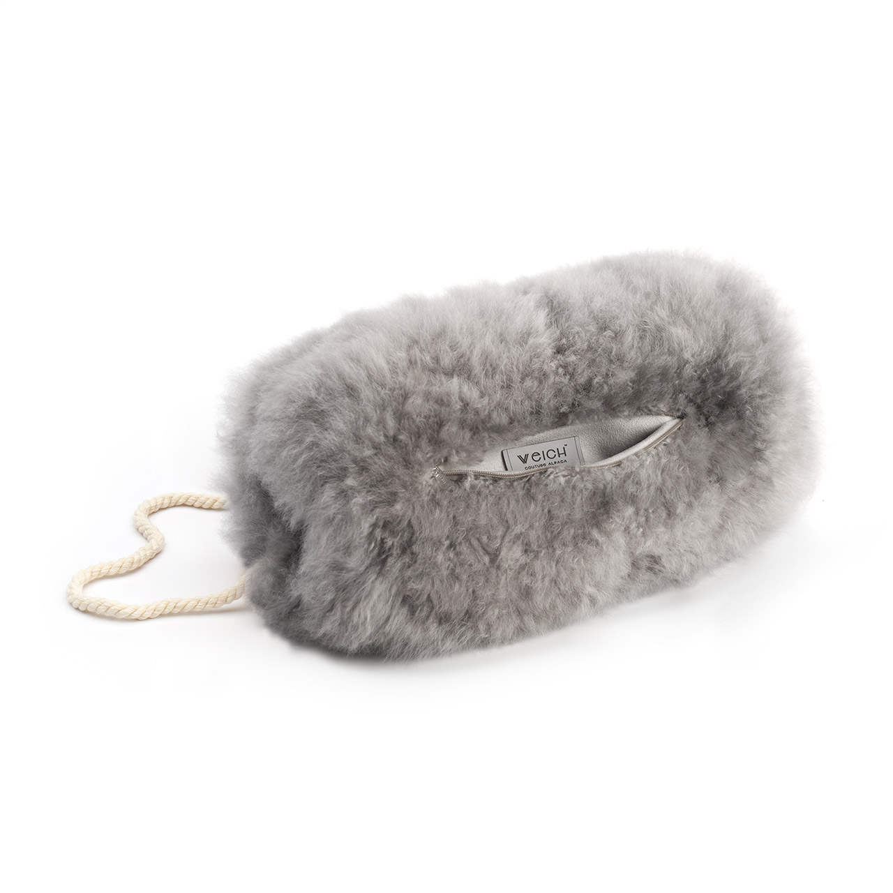 Muff alpaca fur silver gray