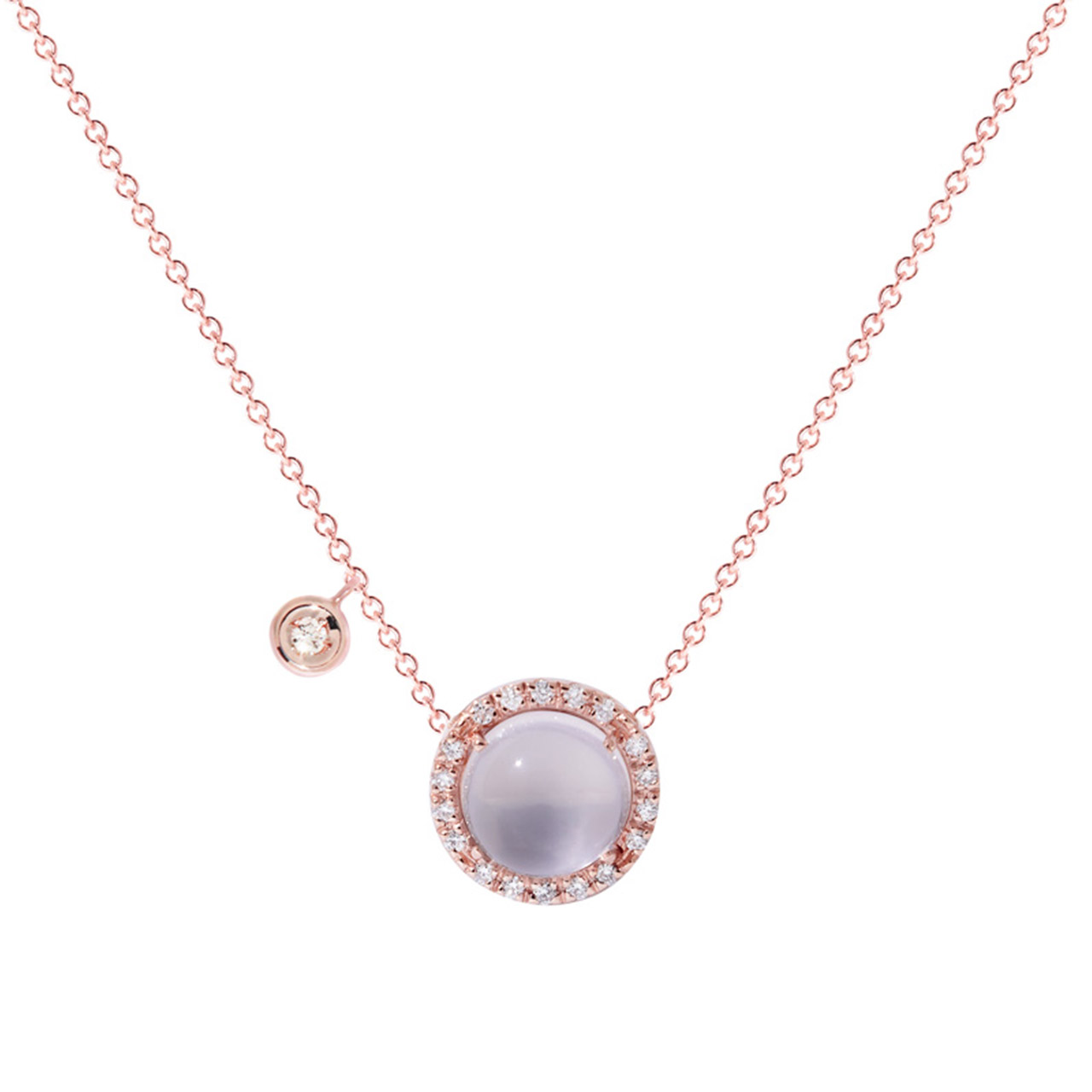 Kette mit Anhänger Roségold 750/- Rosenquarz 1,5 ct Diamanten 0,09 ct G SI