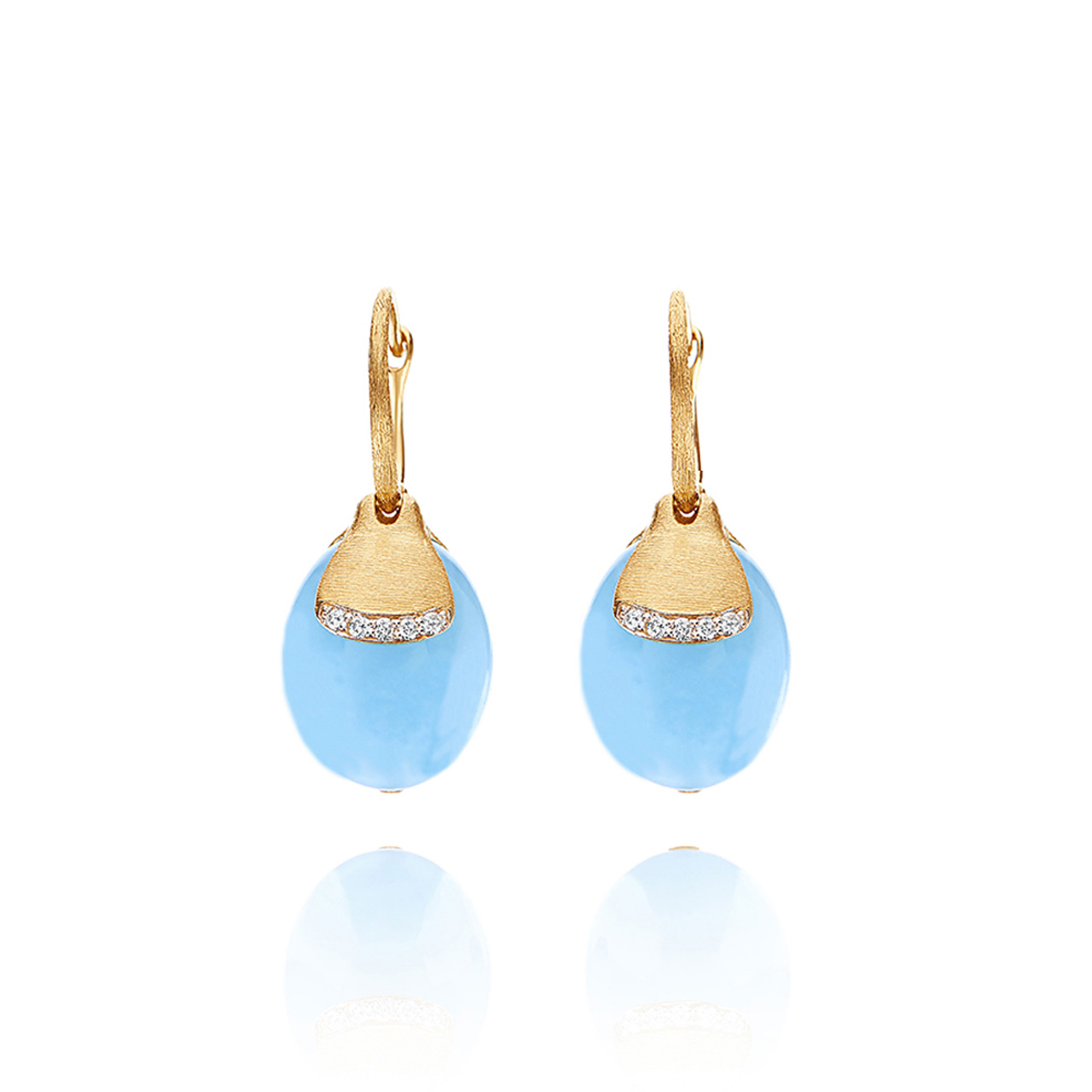 Earrings 750 yellow gold diamonds 0.08 ct aquamarine 25 ct