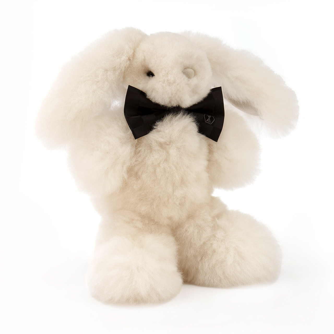 Soft toy rabbit alpaca fur medium pearl white