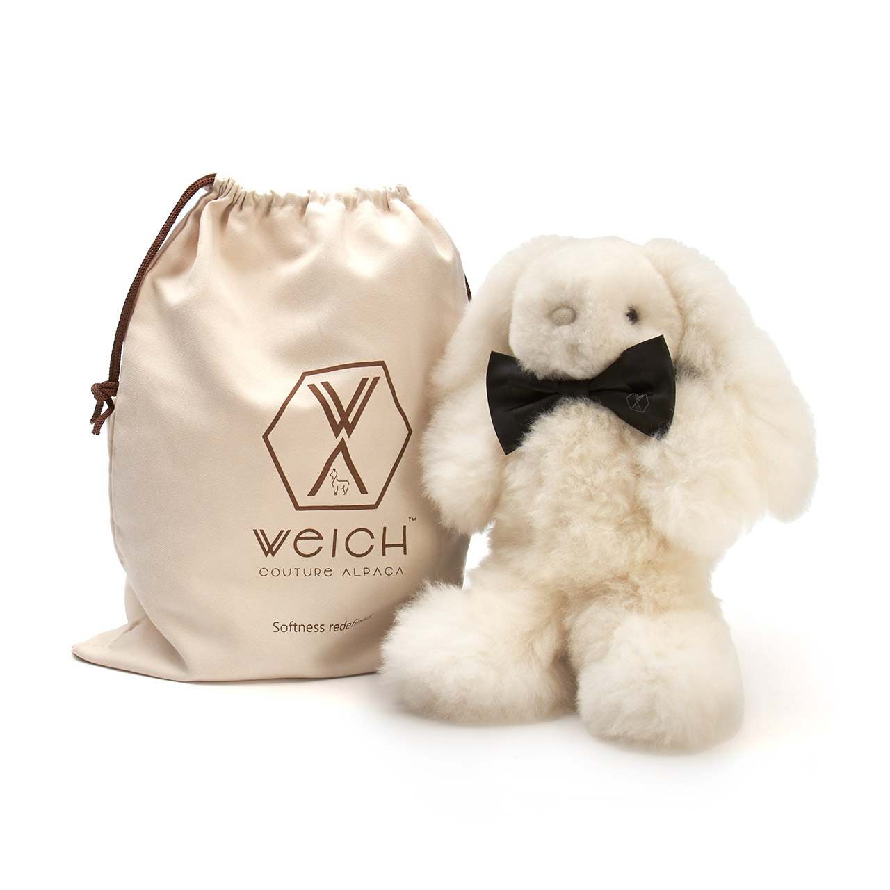 Soft toy rabbit alpaca fur medium pearl white