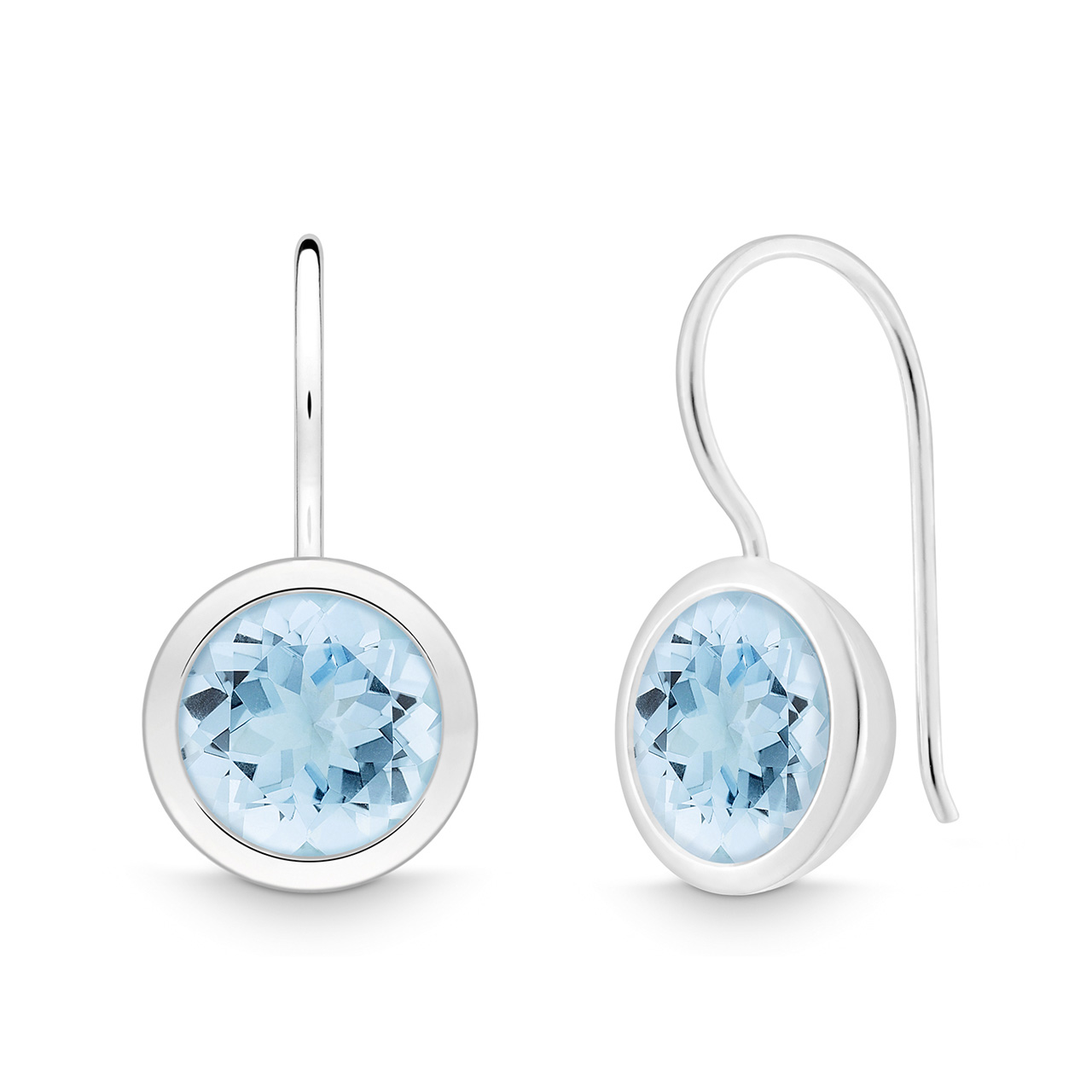 Earrings round sterling silver 925 blue topaz