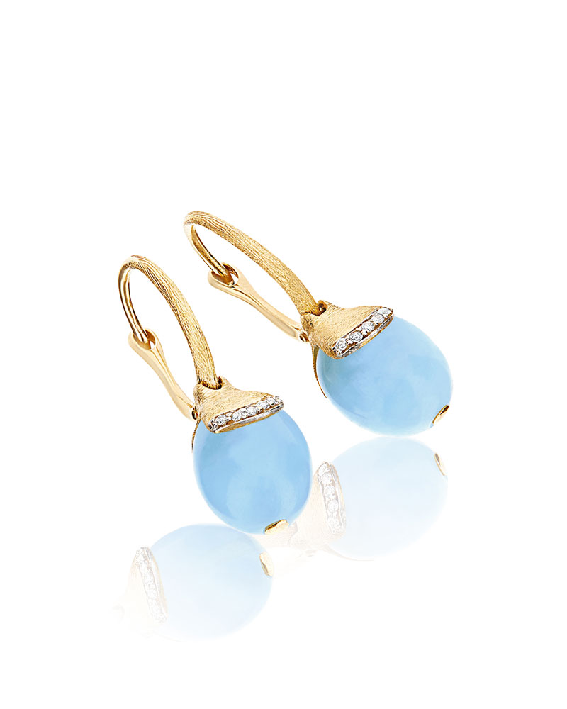 Earrings 750 yellow gold 0.035 ct aquamarine 9.5 ct