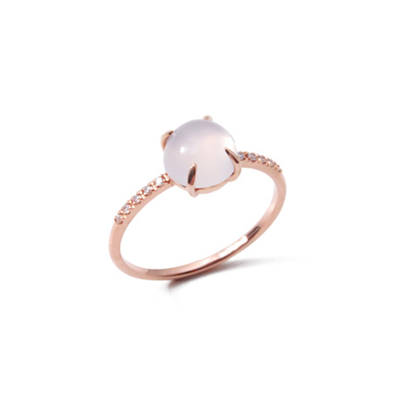 Ring rose gold 750 rose quartz 1.5 ct diamonds 0.13 ct G VS W52