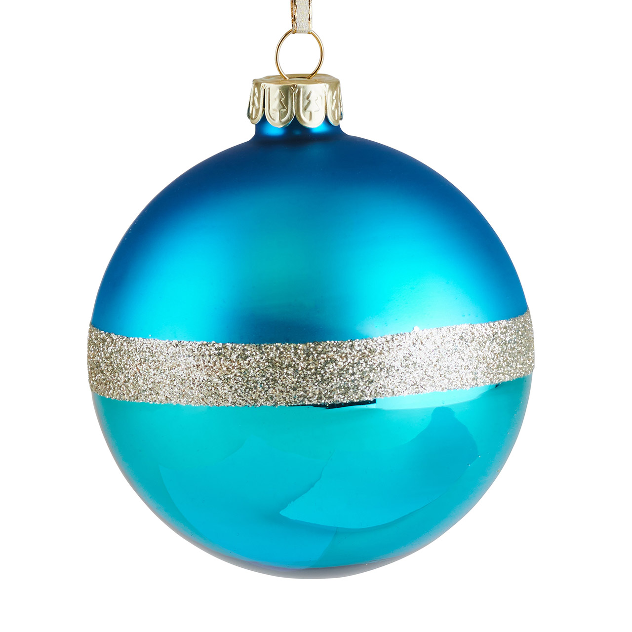 Ball 8 cm glitter stripes matt/glossy blue