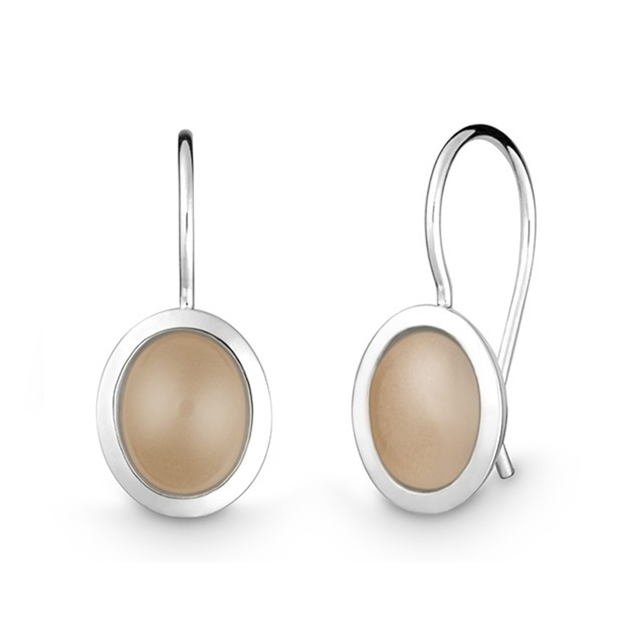 Earrings oval sterling silver 925 moonstone beige