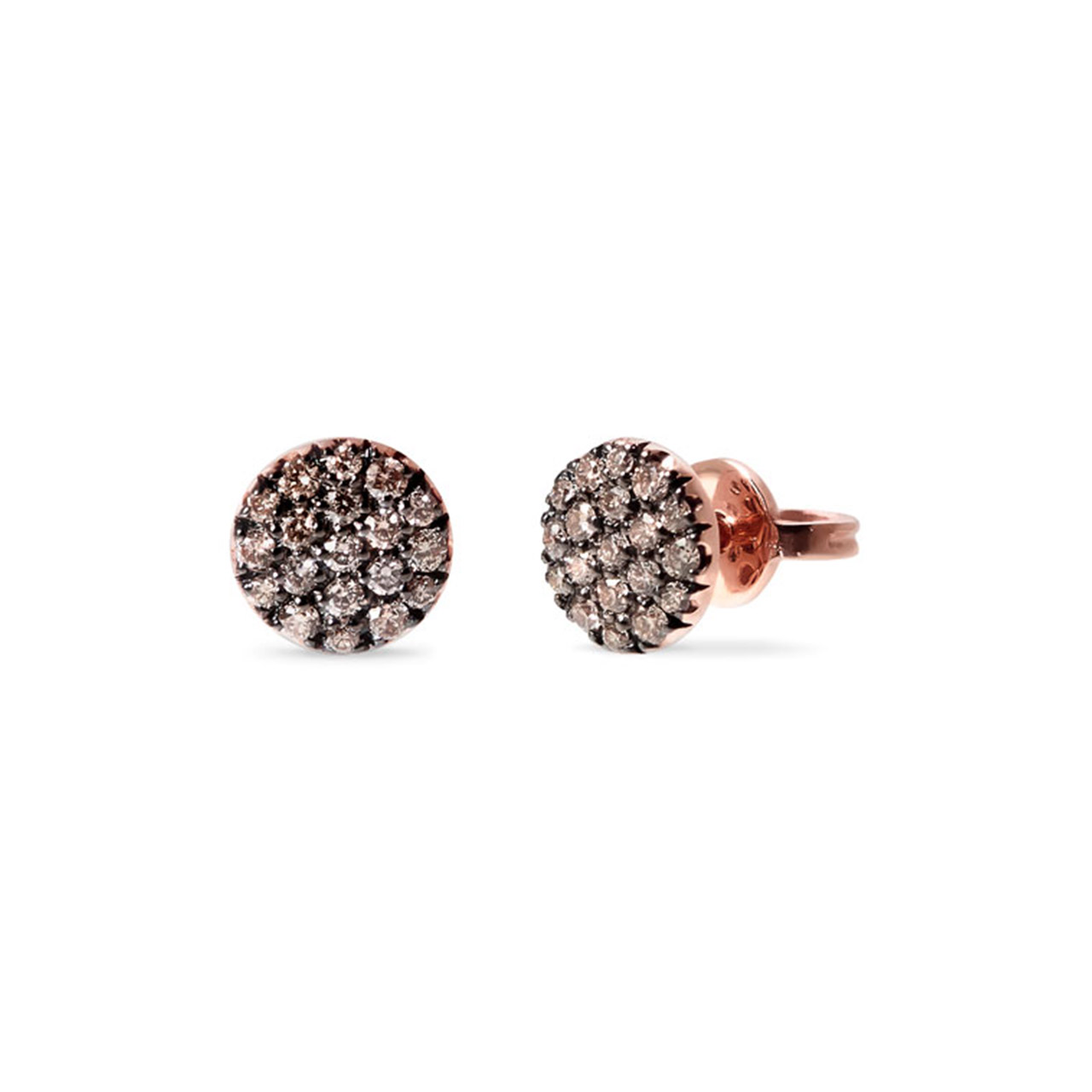 Stud earrings round rose gold 750 brown diamonds 0.30 ct