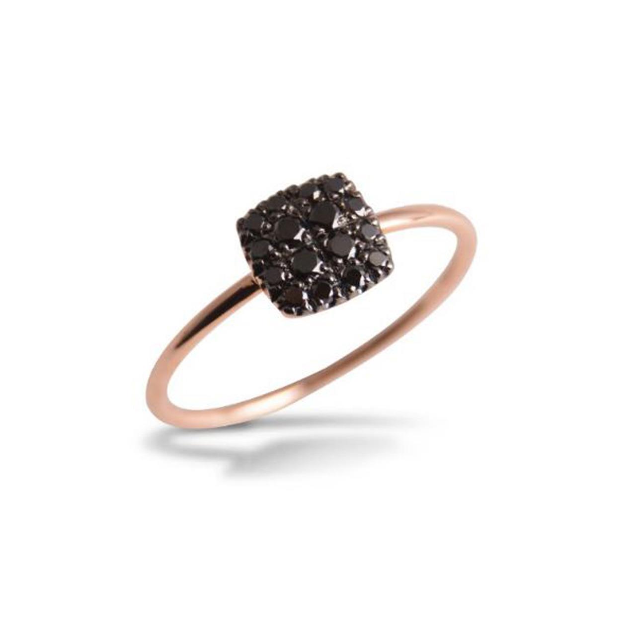 Ring eckig Roségold 750 schwarze Diamanten 0,18 ct W54