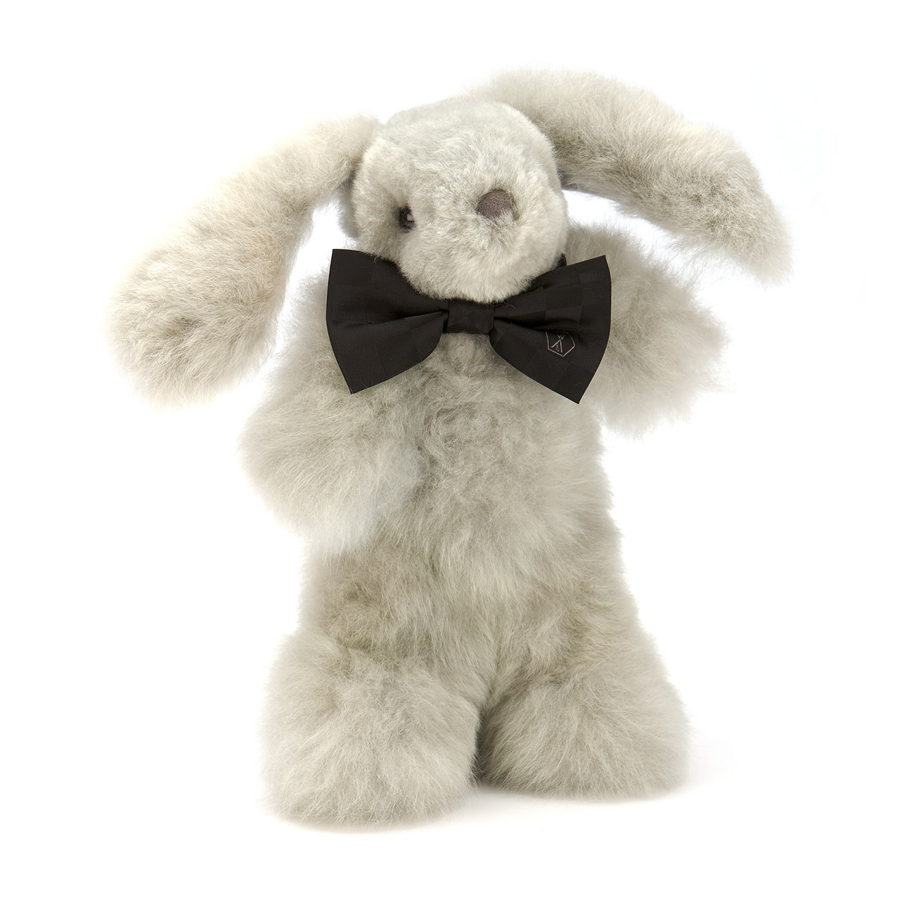 Soft toy rabbit alpaca fur medium silver gray